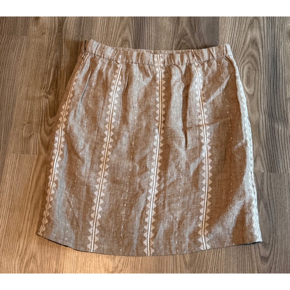 J. Jill Love Linen Latte Striped Faux Wrap Skirt size Small Linen Cotton Blend - Picture 6 of 6